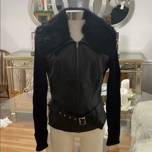Cache Black Leather Sweater Jacket